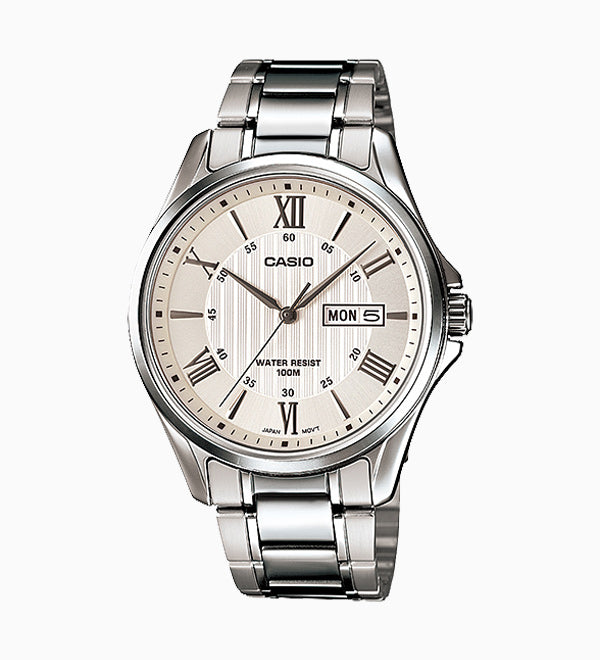 MTP-1384D-7AVDF Casio with Stainless Steel Strap Women Analog Quartz Watch. fashionable