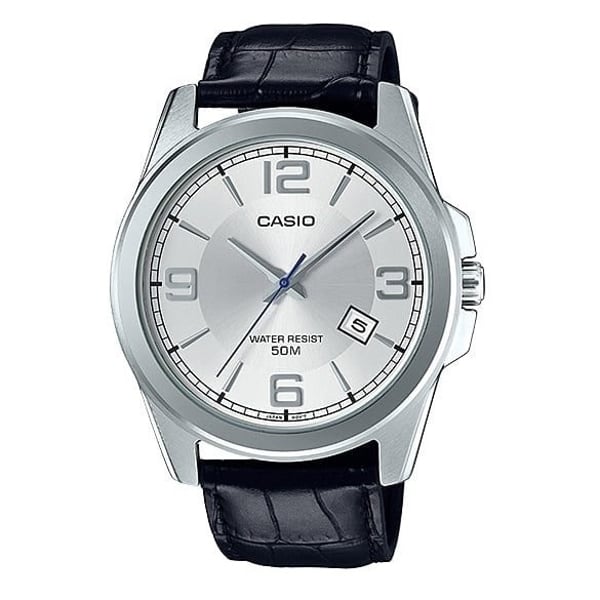 MTP-E138L-7AVDF Casio Silver Dial Leather Strap Analog Quartz Men's Watch.