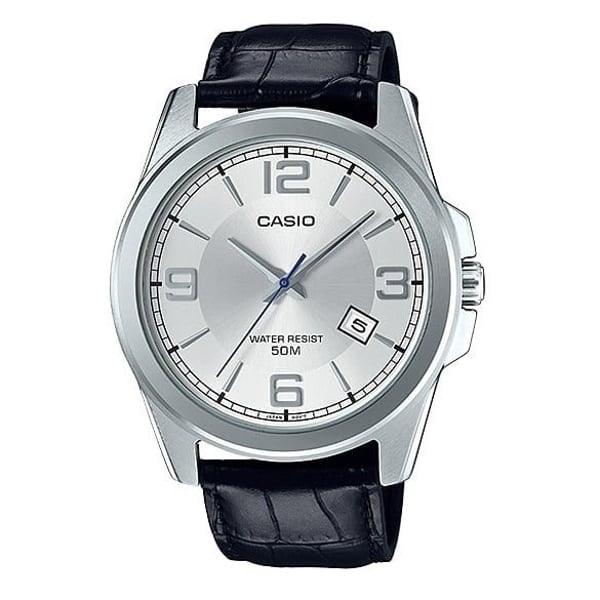 MTP-E138L-7AVDF Casio Silver Dial Leather Strap Analog Quartz Men's Watch. fashionable