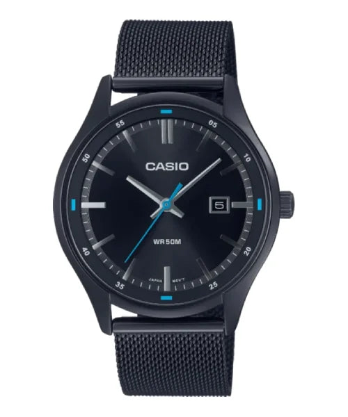 MTP-E710MB-1AVDF Casio Mash Band Quartz Analog Black Dial Men's Watch.