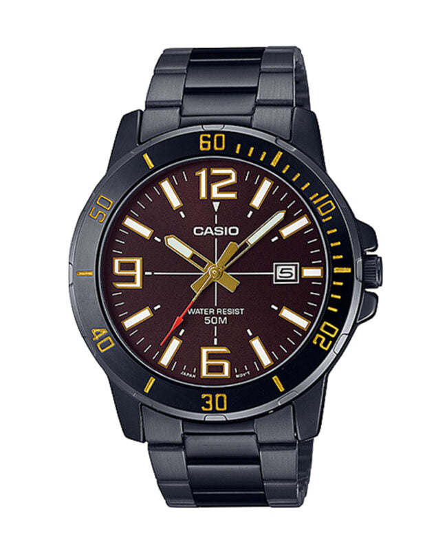 MTP-VD01B-5BVUDF Black Dial Stainless Steel Black Chain Analog Quartz Men's Watch.
