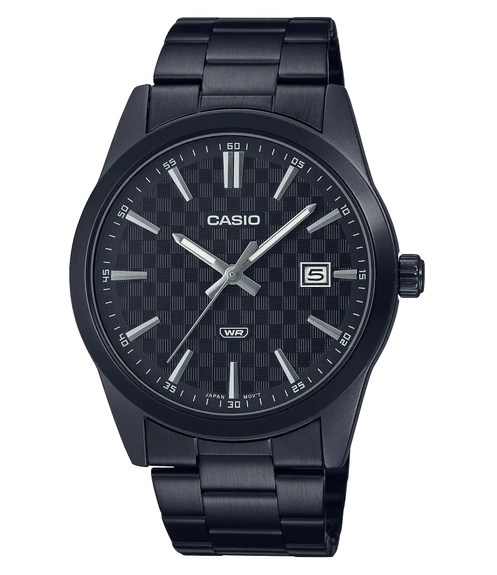MTP-VD03B-1AVDF Casio Black Dial Black Stainless Steel Quartz Men's Watch.