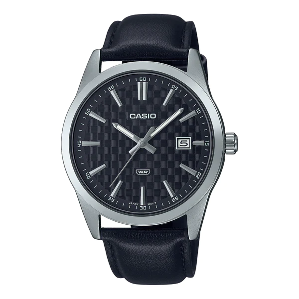 MTP-VD03L-1AUDF Casio Black Dial Black Leather Band Analog Quartz Men's Watch.