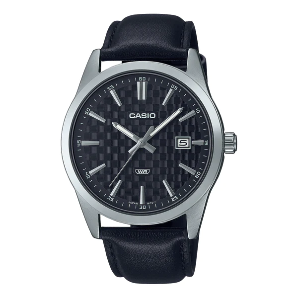 MTP-VD03L-1AUDF Casio Black Dial Black Leather Band Analog Quartz Men's Watch. Timecheck