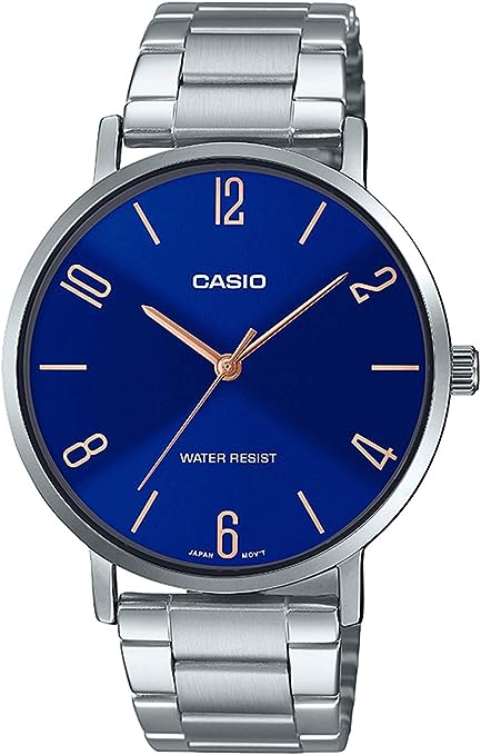 MTP-VT01D-2B2UDF Casio Stainless Steel Blue Dial 3-Hand Analog Men's Watch.