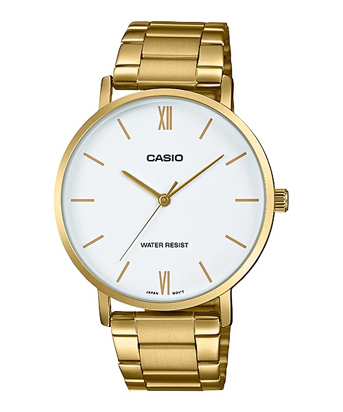 MTP-VT01G-7BUDF Casio White Dial Golden Stainless Steel Chain Analog Men's Watch.