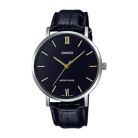 MTP-VT01L-1BUDF Casio Black Dial Black Leather Strap Analog Quartz Men's Watch. TIMECHECK