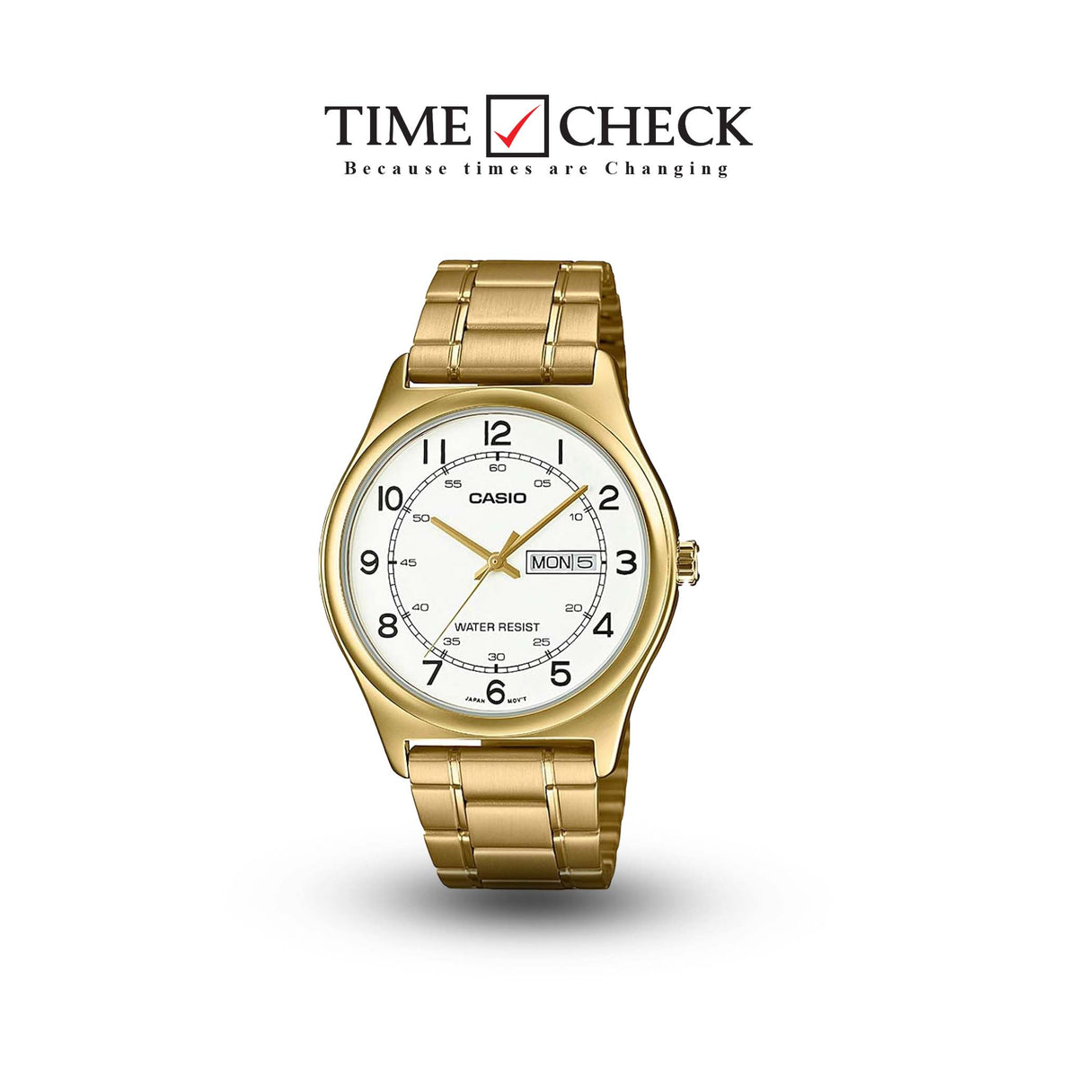 MTP-V006G-7BUDF Casio White Dial Stainless Steel Golden Chain Men's Watch. fashionable