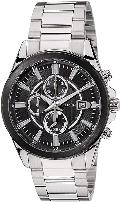 AN3561-59E Citizen Men's Black Dial Stainless Steel Band Chronograph Watch. fashionable