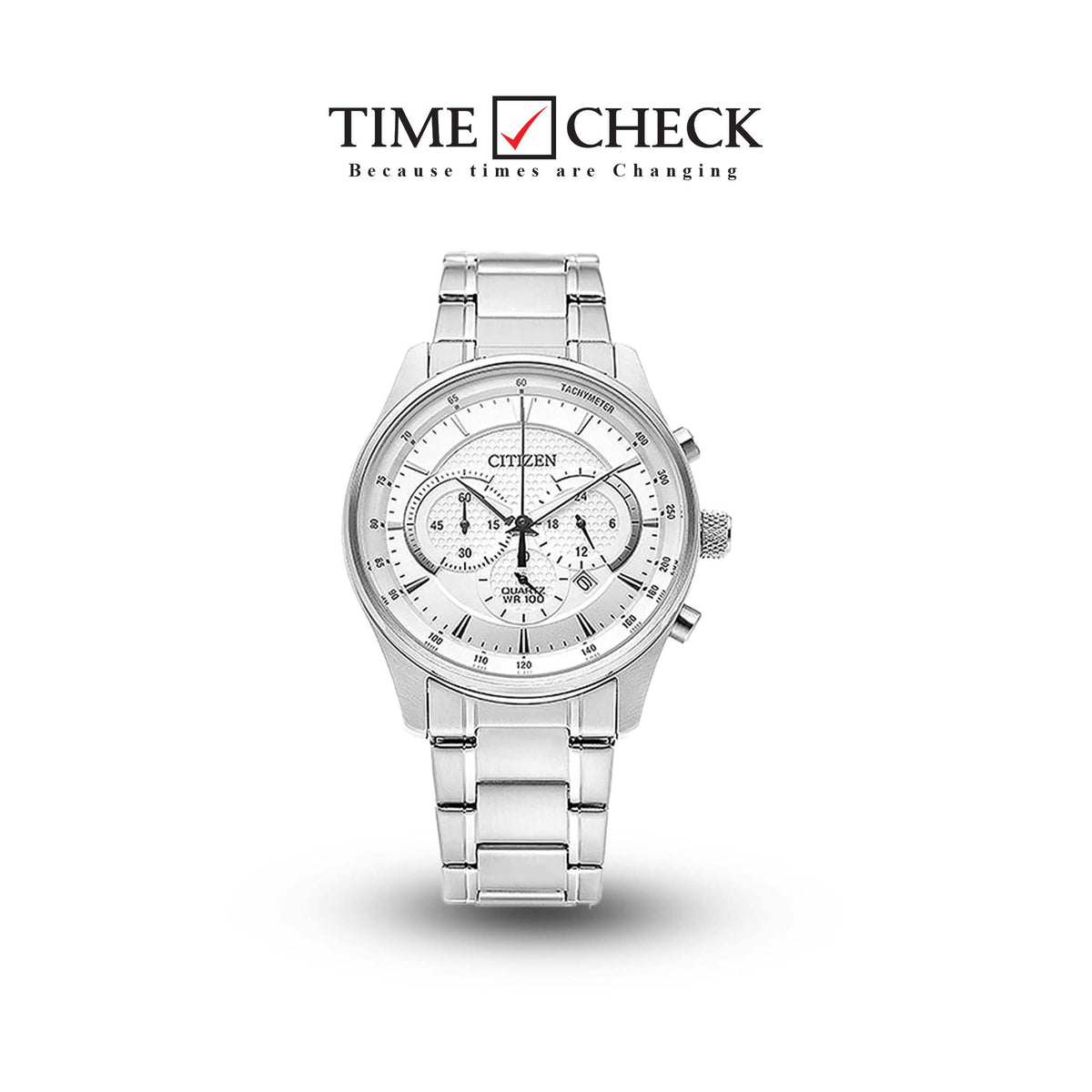 AN8190-51A Citizen White Dial Silver Stainless Steel Quartz Chronograph Men's Watch. TIMECHECK