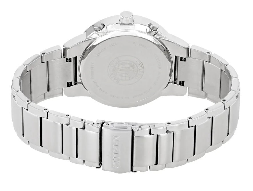 AT2240-51E Citizen Black Dial Silver Stainless Steel Chain Eco Drive Analog Men's Watch.