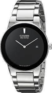 AU1060-51E Citizen Stainless Steel Black Dial Silver Chain Analog Quartz Men's Watch.
