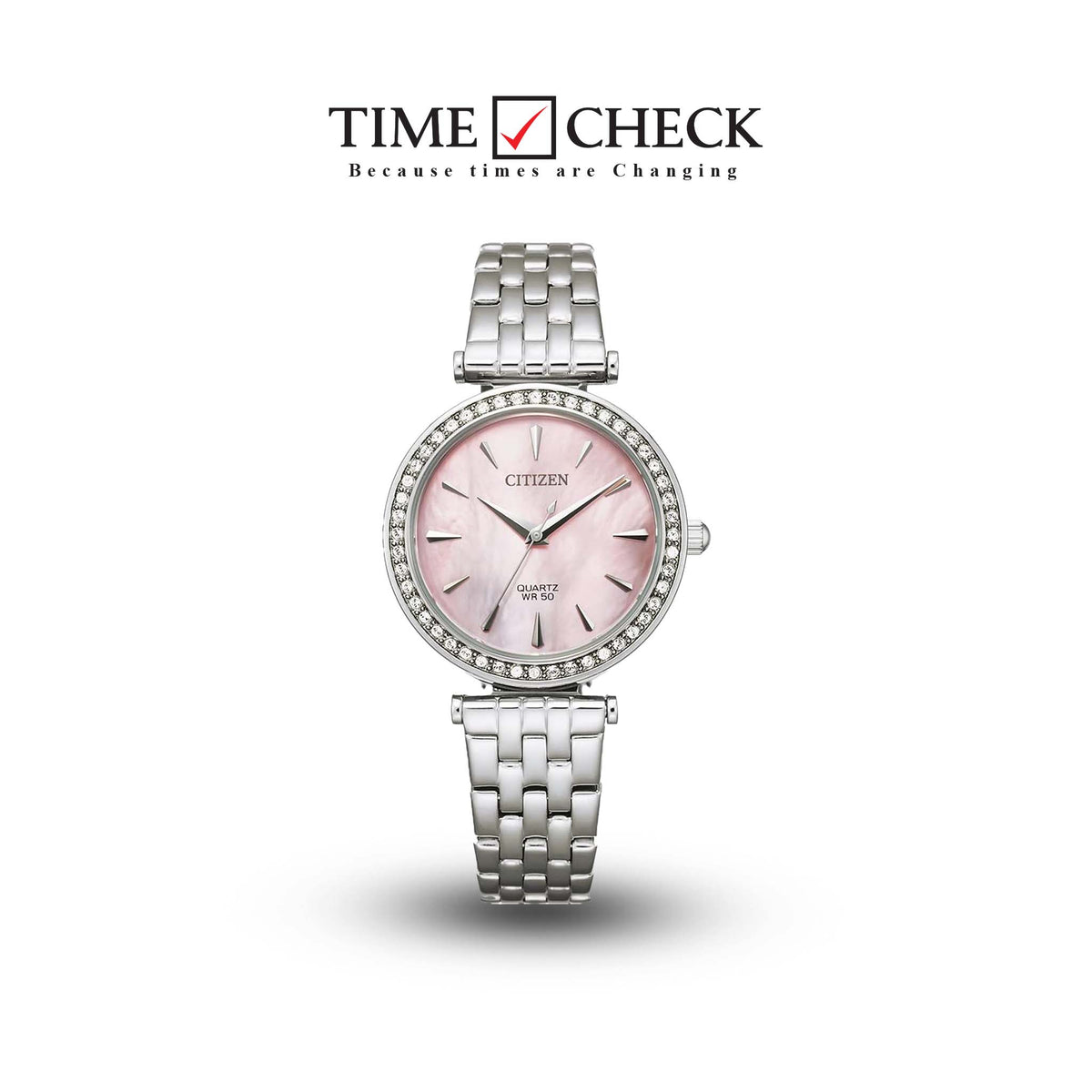 ER0210-55Y CITIZEN CRYSTAL PINK MOTHER OF PEARL DIAL WOMEN'S WATCH. fashionable