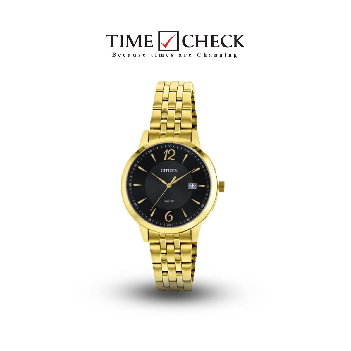 HZ0012-57E Citizen Black Dial Golden Chain Analog Quartz Women's Watch. fashionable