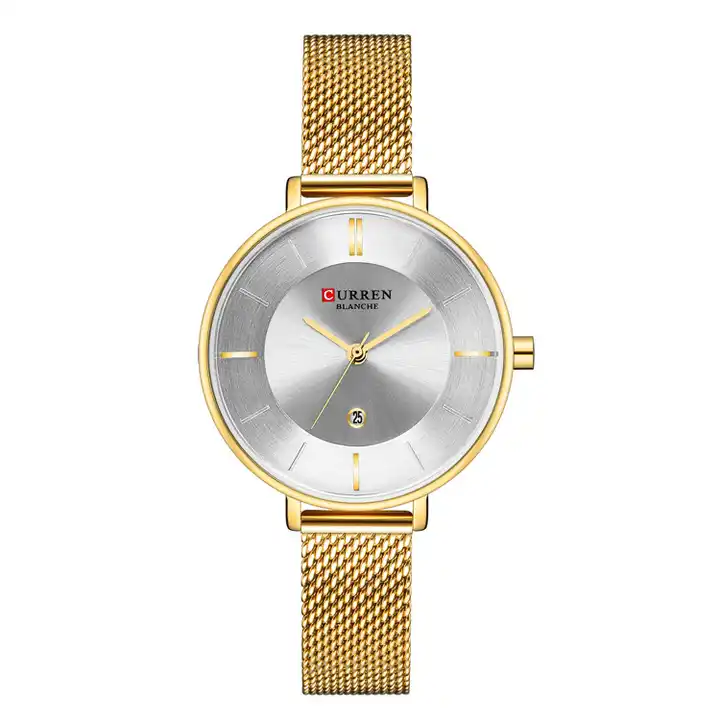 C9037L Curren Silver Dial Golden Stainless Chain Steel Analog Quartz Women's Watch. TIMECHECK