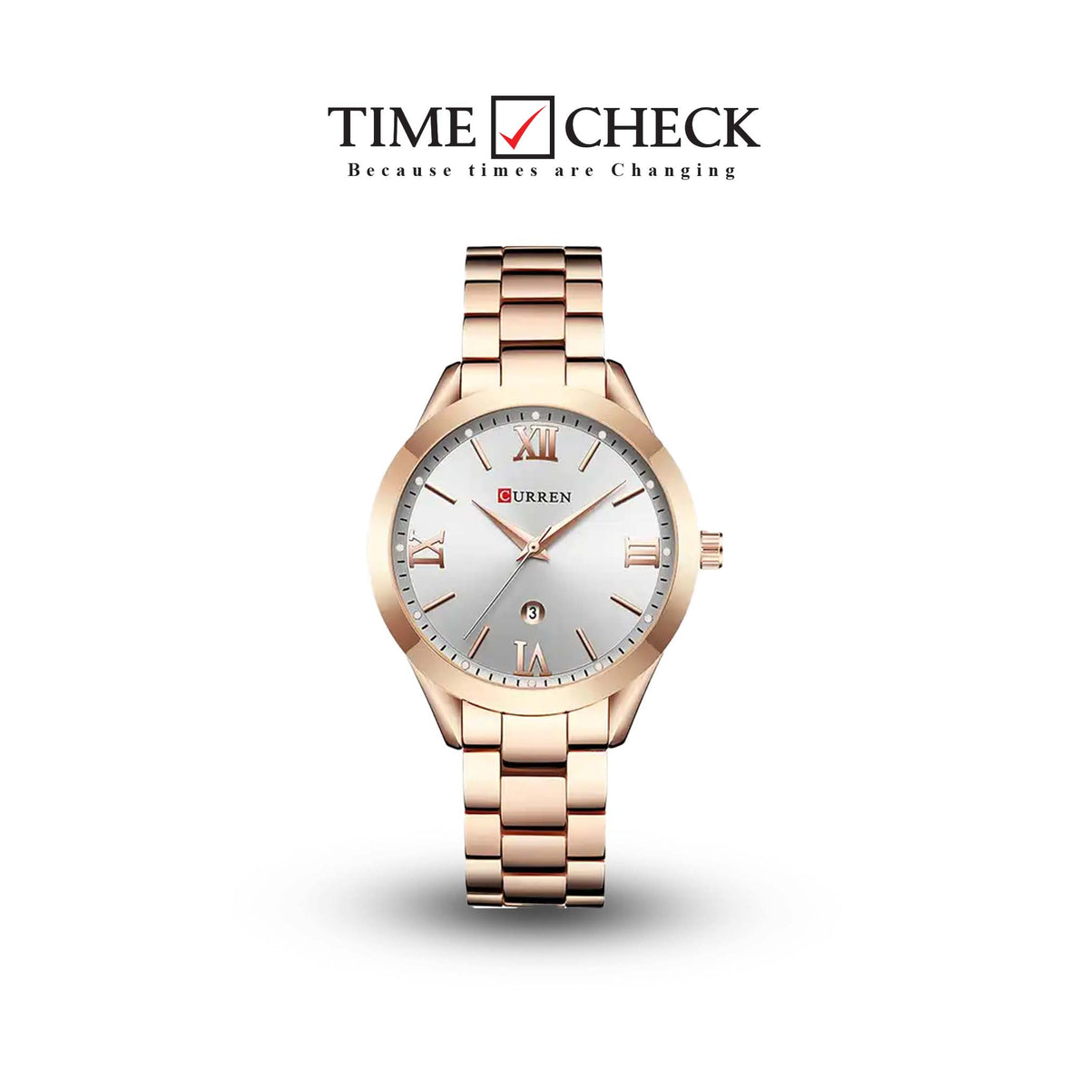 C-9007L Curren Silver Dial Rosegold Stainless Chain Steel Analog Quartz Women's Watch. TIMECHECK