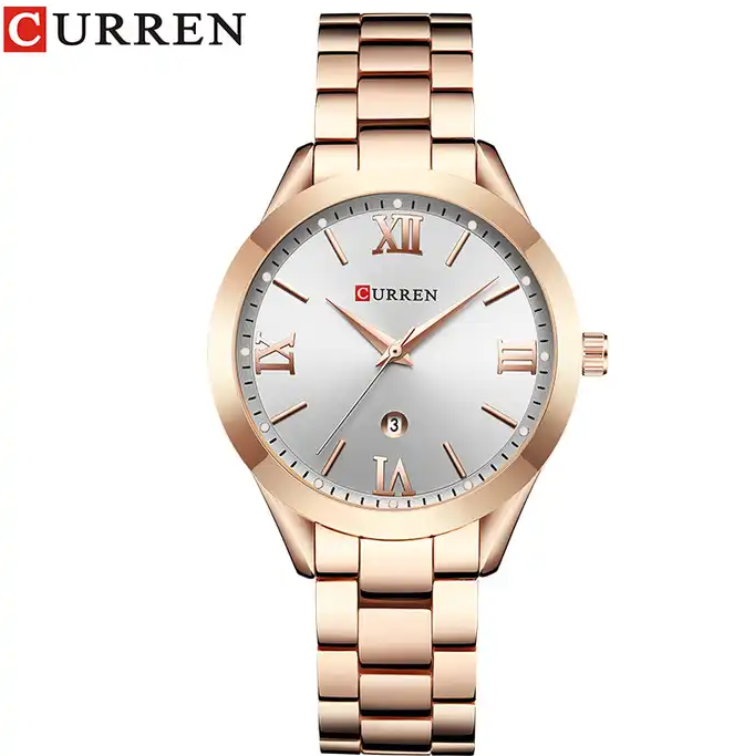 C-9007L Curren Silver Dial Rosegold Stainless Chain Steel Analog Quartz Women's Watch. TIMECHECK