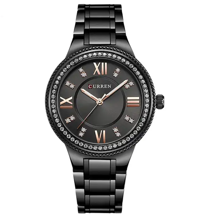 C-9004L Curren Black Dial Black Stainless Chain Steel Analog Quartz Women's Watch. TIMECHECK