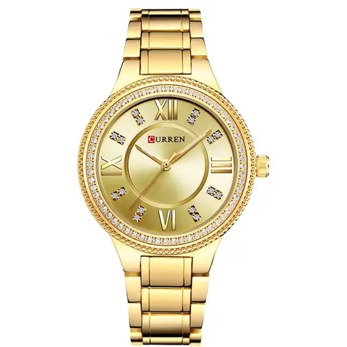 C-9004L Curren Golden Dial Golden Stainless Chain Steel Analog Quartz Women's Watch. TIMECHECK