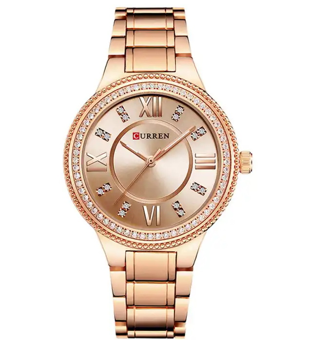 C-9004L Curren Rose-gold Dial R.G Stainless Chain Steel Analog Quartz Women's Watch. TIMECHECK