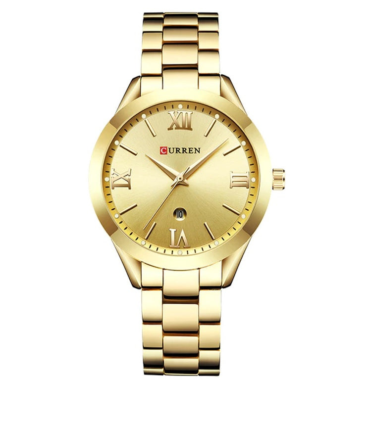 C-9007L Curren GOLDEN Dial Golden Stainless Steel Analog Quartz Women's Watch. TIMECHECK