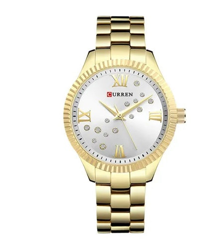 C-9009L Curren Silver Dial golden Stainless Steel Chain Analog Quartz Women's Watch. TIMECHECK