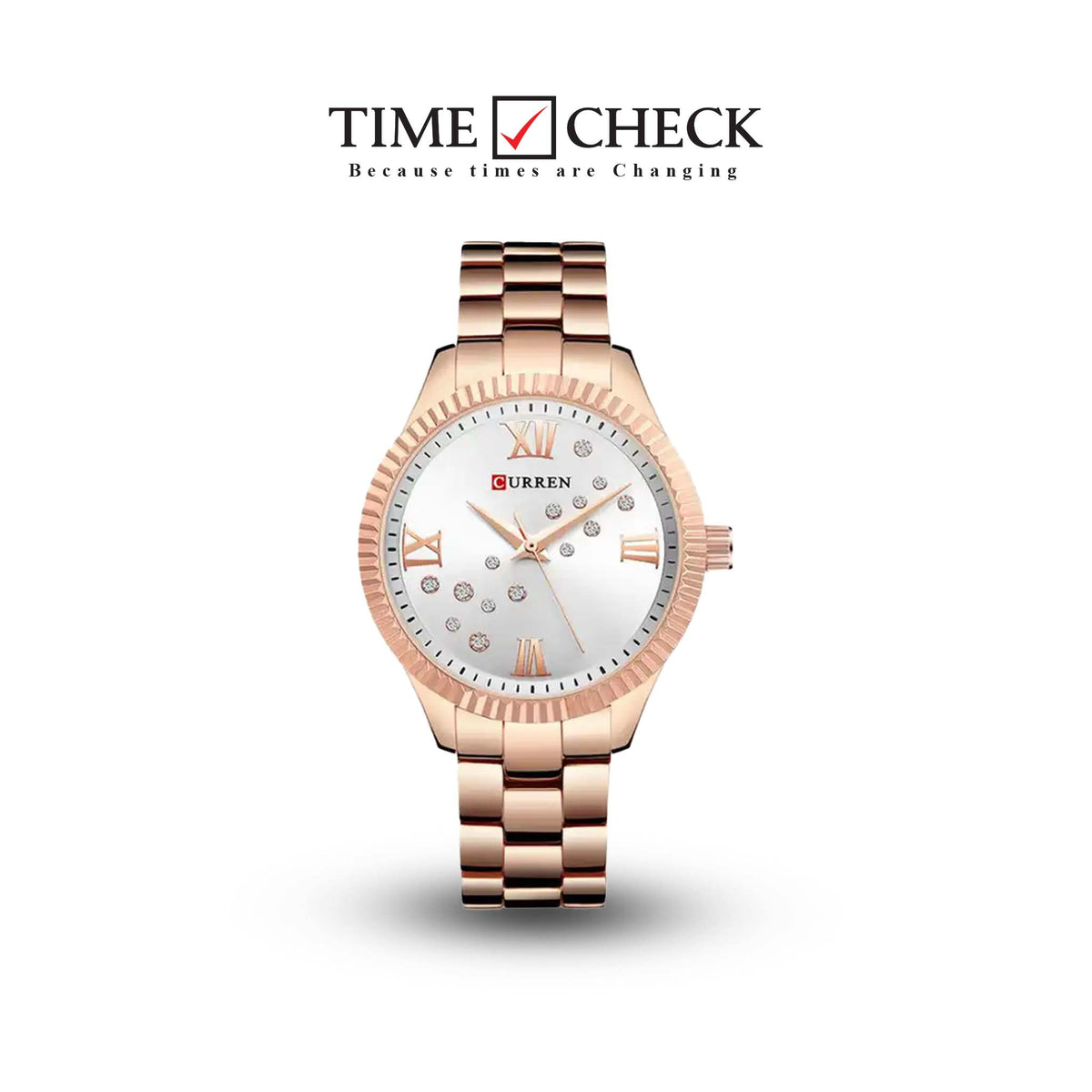 C-9009L Curren Silver Dial Rose-gold Stainless Steel Chain Analog Quartz Women's Watch. TIMECHECK