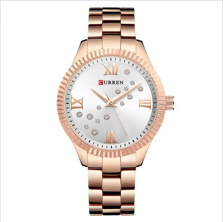 C-9009L Curren Silver Dial Rose-gold Stainless Steel Chain Analog Quartz Women's Watch.