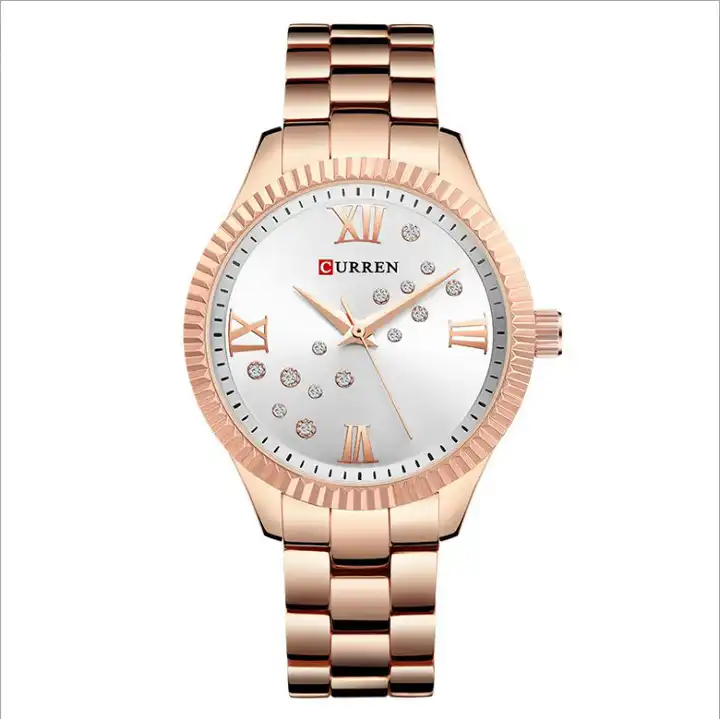 C-9009L Curren Silver Dial Rose-gold Stainless Steel Chain Analog Quartz Women's Watch. TIMECHECK