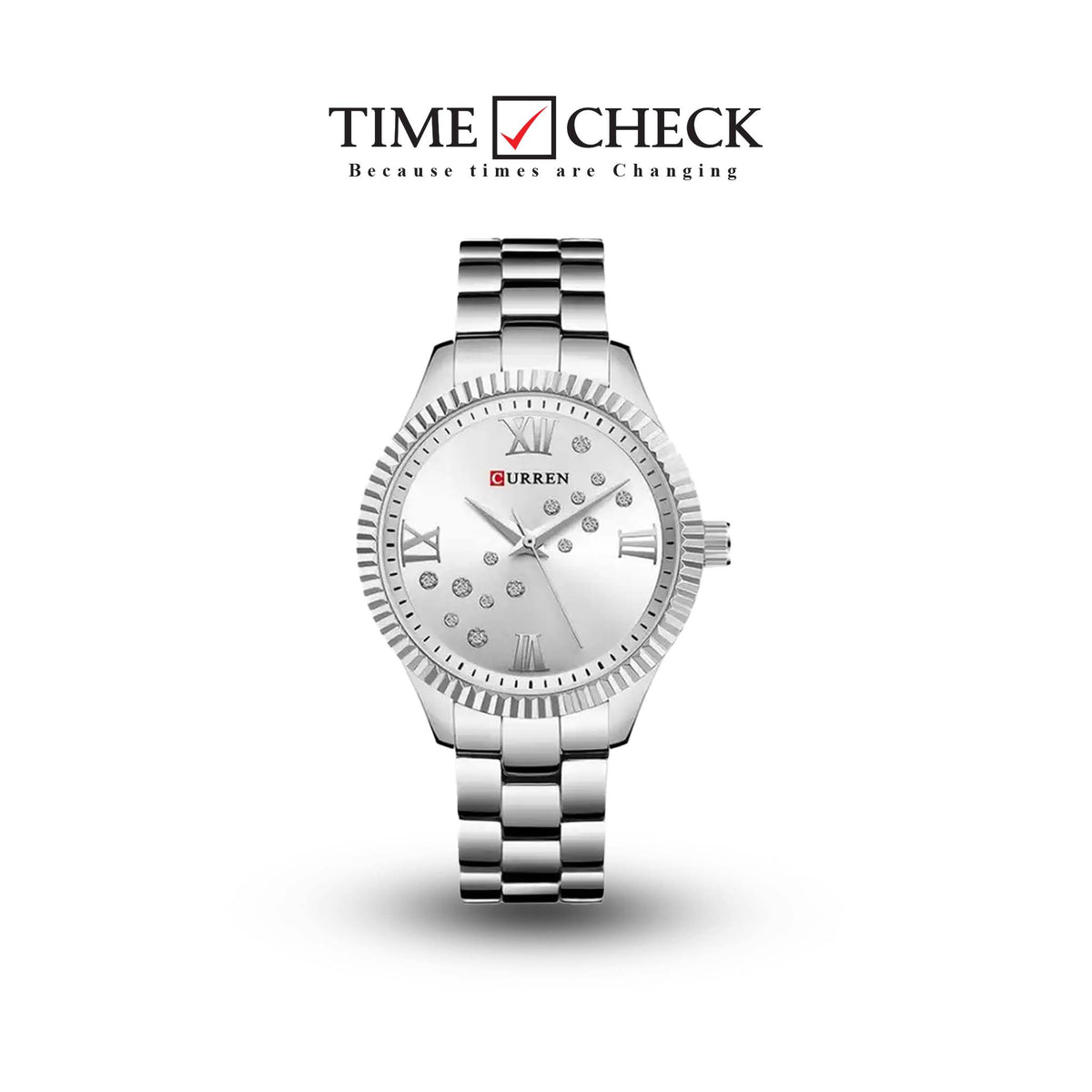 C-9009L Curren Silver Dial Silver Stainless Steel Chain Analog Quartz Women's Watch. TIMECHECK