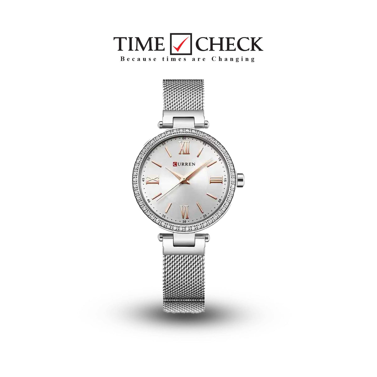 C9011L Curren Silver Dial Silver Stainless Steel Chain Analog Quartz Women's Watch. TIMECHECK