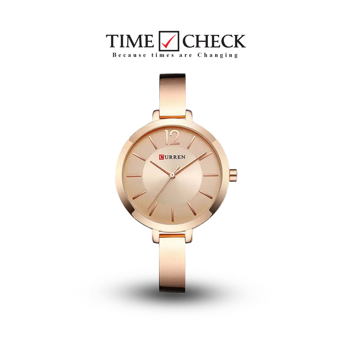 C9012L Curren Rose-gold Dial Rose-gold Stainless Steel Chain Analog Quartz Women's Watch. TIMECHECK