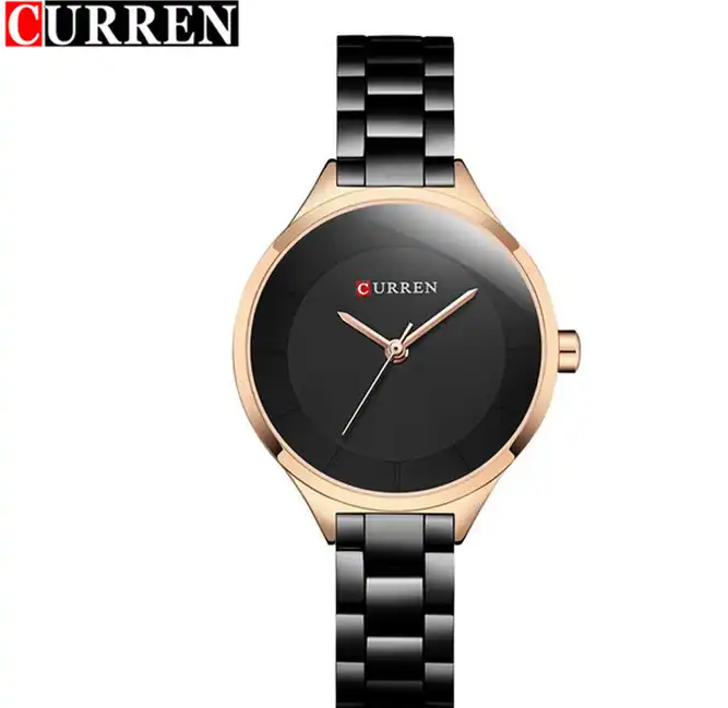 C-9015L Curren Black Dial Black Stainless Chain Steel Analog Quartz Women's Watch. TIMECHECK