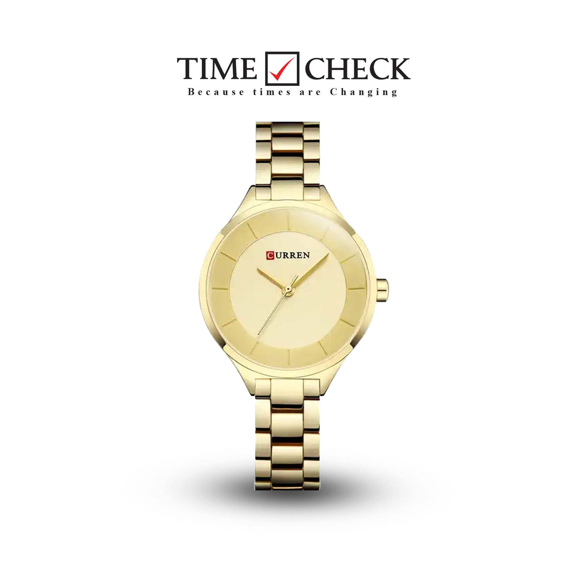 C-9015L Curren Golden Dial Golden Stainless Chain Steel Analog Quartz Women's Watch. TIMECHECK