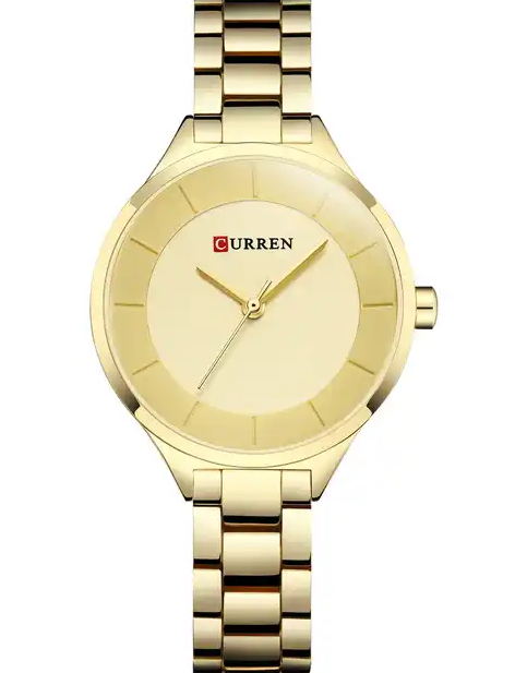 C-9015L Curren Golden Dial Golden Stainless Chain Steel Analog Quartz Women's Watch. TIMECHECK