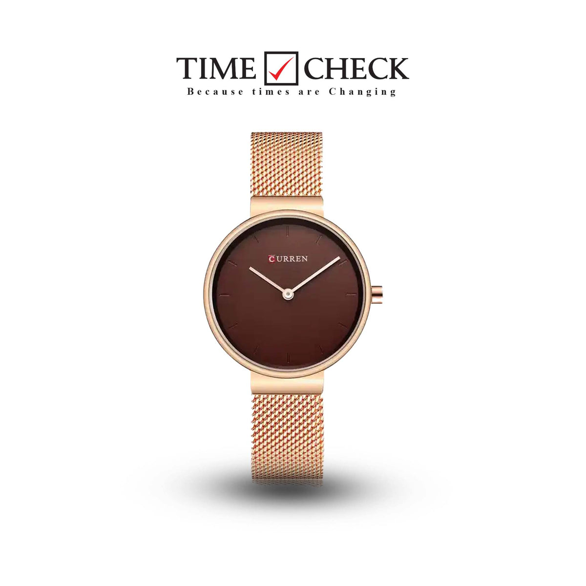 C9016L Curren Brown Dial Rose-gold Stainless Steel Band Analog Quartz Women's Watch.