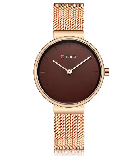 C9016L Curren Brown Dial Rose-gold Stainless Steel Band Analog Quartz Women's Watch. TIMECHECK