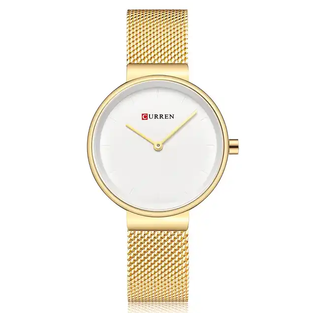 C9016L Curren White Dial Golden Stainless Steel Band Analog Quartz Women's Watch. TIMECHECK