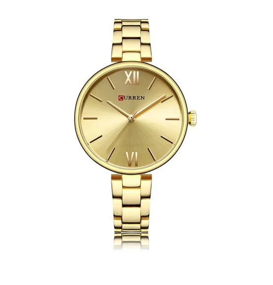 C9017L Curren golden Dial & golden  Stainless Steel Chain Analog Quartz Women's Watch. TIMECHECK