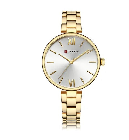 C9017L Curren white Dial & golden  Stainless Steel Chain Analog Quartz Women's Watch. TIMECHECK