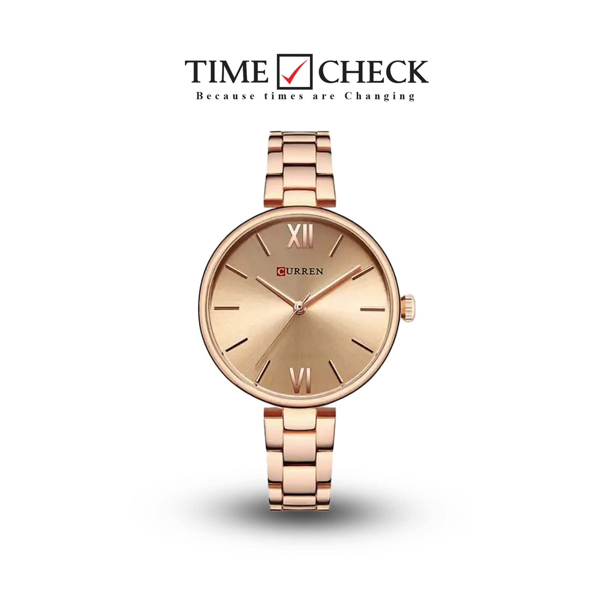 C9017L Curren Rose-gold Dial & Stainless Steel Chain Analog Quartz Women's Watch. TIMECHECK