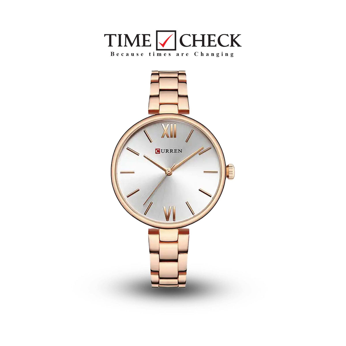 C9017L Curren Silver Dial Rose-gold Stainless Steel Chain Analog Quartz Women's Watch. TIMECHECK