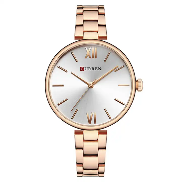 C9017L Curren Silver Dial Rose-gold Stainless Steel Chain Analog Quartz Women's Watch.