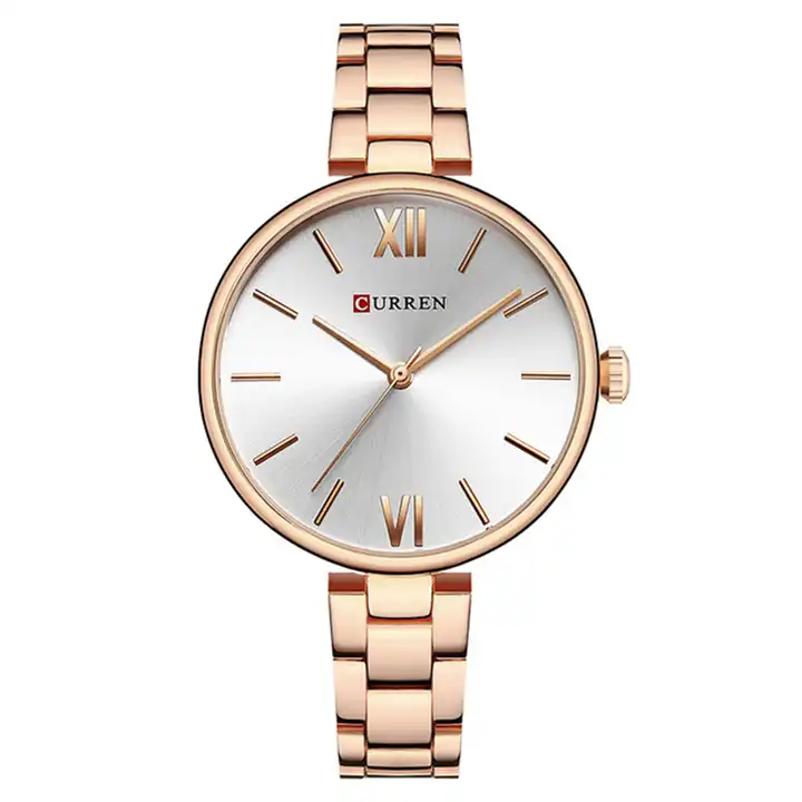 C9017L Curren Silver Dial Rose-gold Stainless Steel Chain Analog Quartz Women's Watch. TIMECHECK