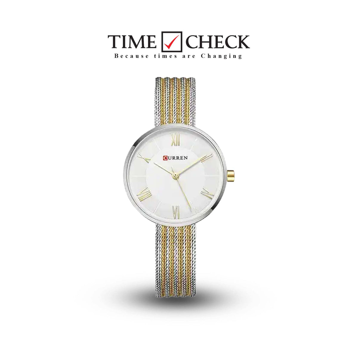 C9020L Curren White Dial Silver-Gold Stainless Steel Band Analog Quartz Women's Watch. TIMECHECK