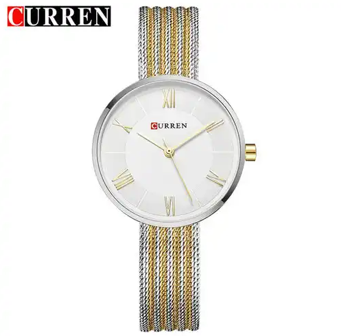 C9020L Curren White Dial Silver-Gold Stainless Steel Band Analog Quartz Women's Watch. TIMECHECK