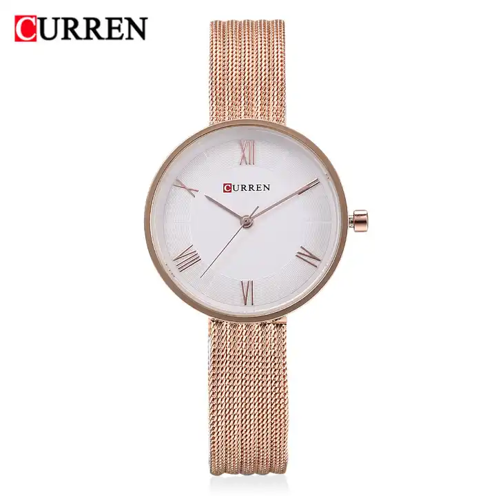 C9020L Curren White Dial Rose-gold Stainless Steel Band Analog Quartz Women's Watch.