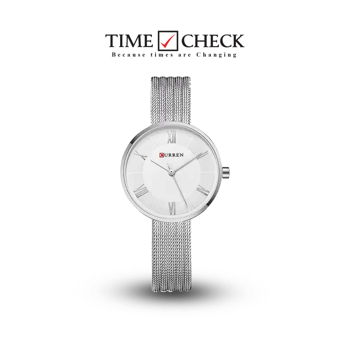 C9020L Curren White Dial Silver Stainless Steel Band Analog Quartz Women's Watch. TIMECHECK