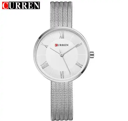 C9020L Curren White Dial Silver Stainless Steel Band Analog Quartz Women's Watch.