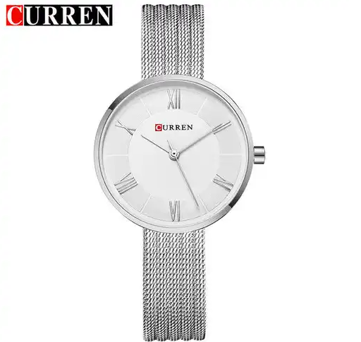 C9020L Curren White Dial Silver Stainless Steel Band Analog Quartz Women's Watch. TIMECHECK